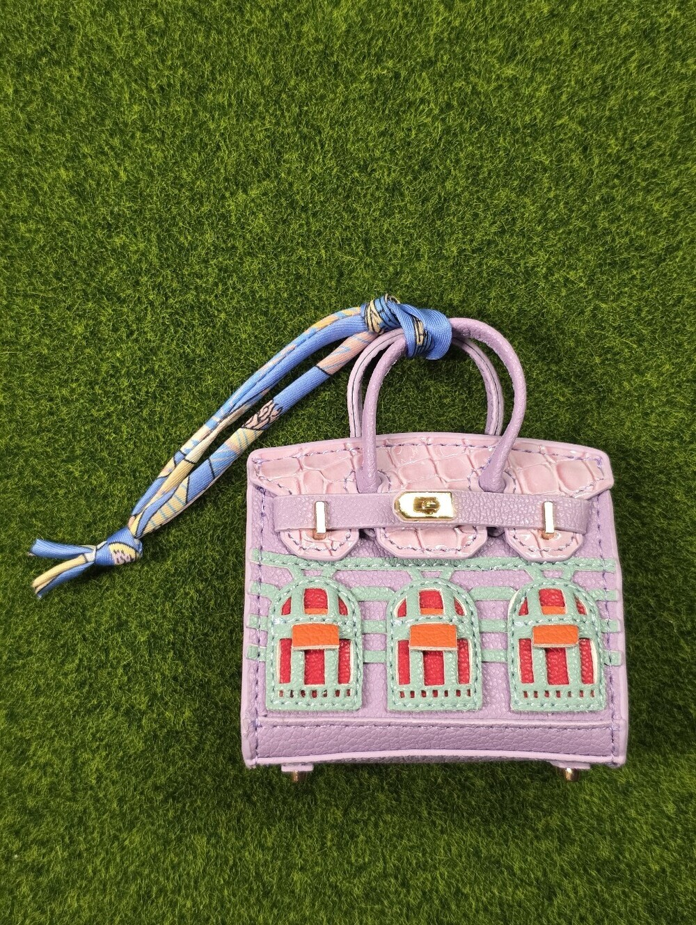 Leather Mini Tote Bag in Lilac with Scarf Accent